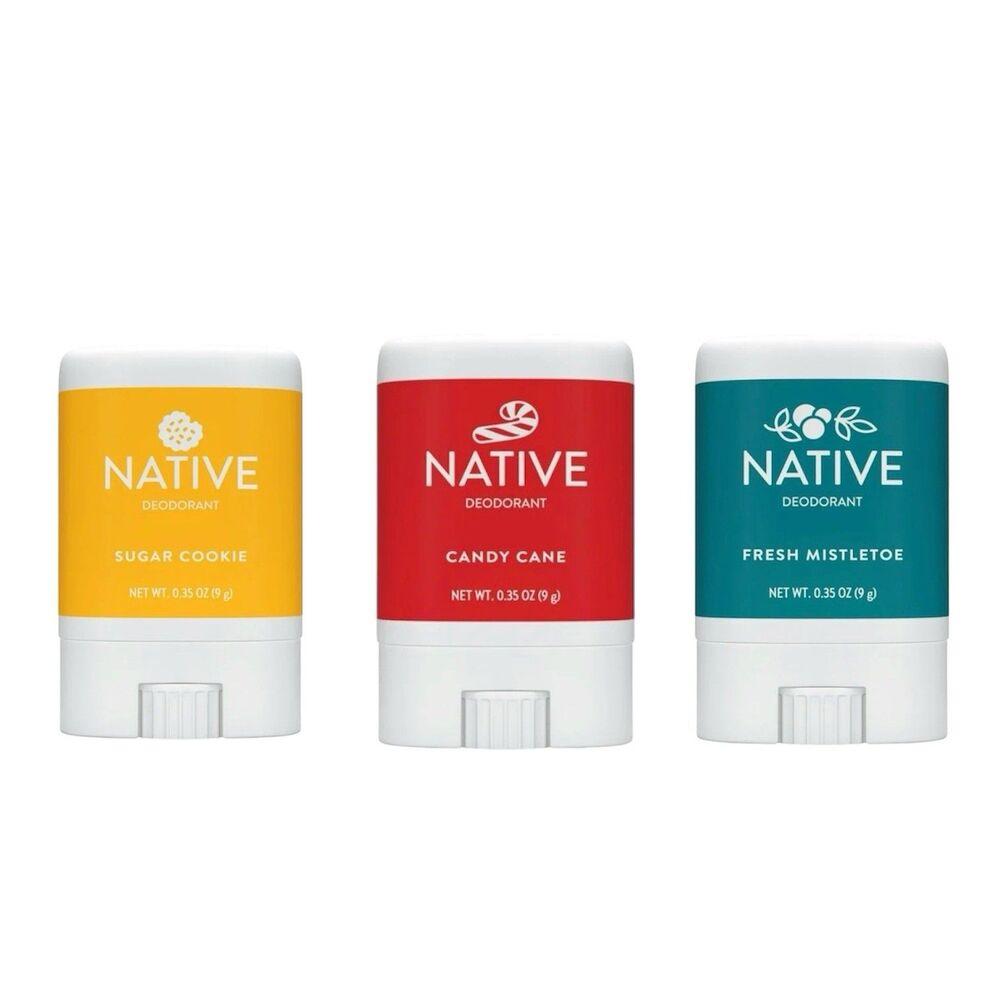 3x Native Holiday Sugar Cookie, Candy Cane and Fresh Mistletoe Deodorant 0.35oz